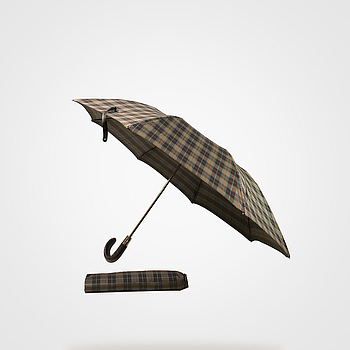 Pasotti (Brown Check Umbrella, Leather Handle)